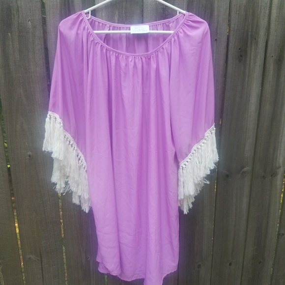 Lilac Fringe Bell sleeve dress by Coveted Clothing - Picture 3 of 3
