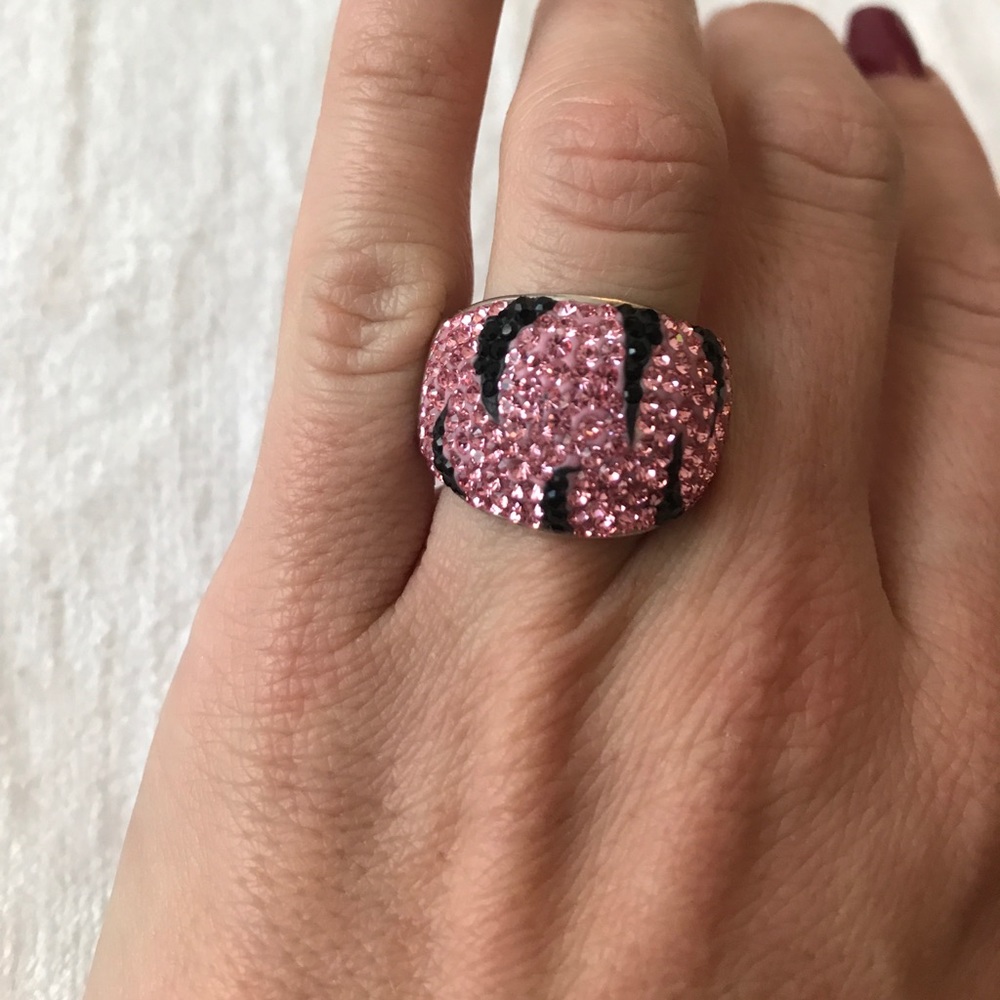 Pink crystal 925 silver zebra ring