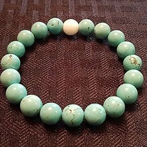 Turquoise and white jade bracelet