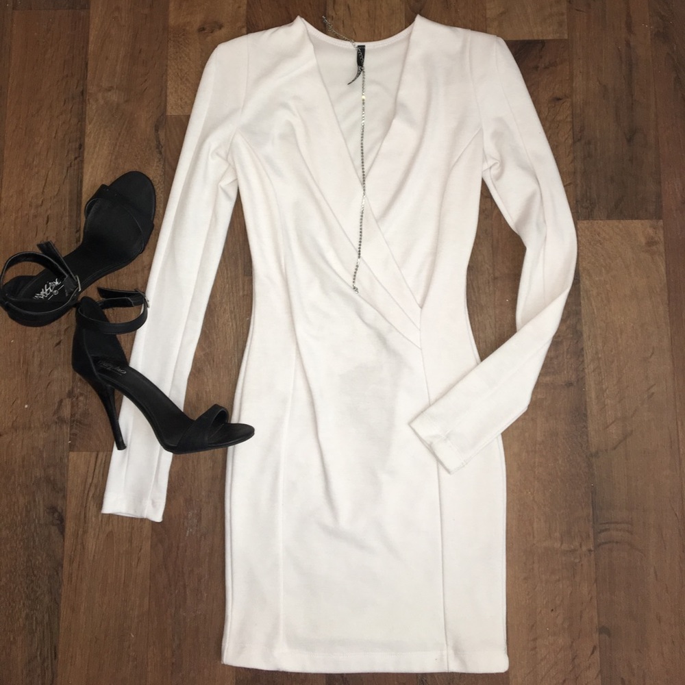 SOLD ON MERC** white long sleeve midi dress