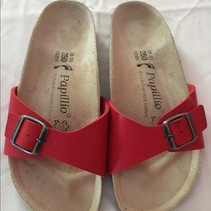 Red single strap sandals