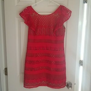 BCBG MaxAzria flutter sleeve lace dress.