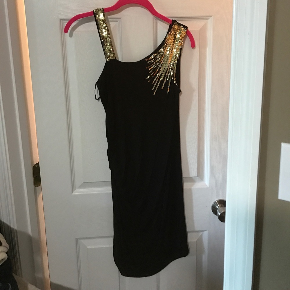 Black and gold asymmetric dress