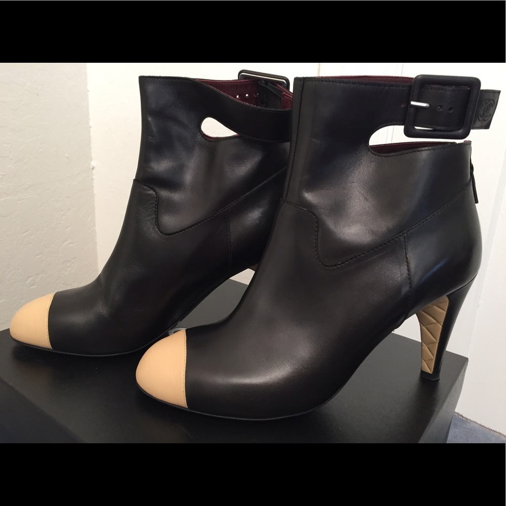 CHANEL Short Boots, Black with Cream Toe
