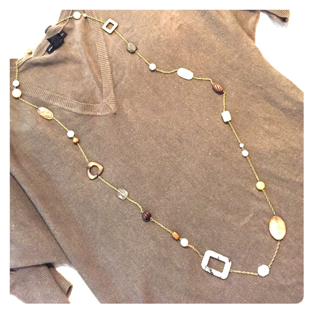 Long Stone and Wood Necklace