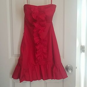 Armani Exchange red Ruffle strapless dress