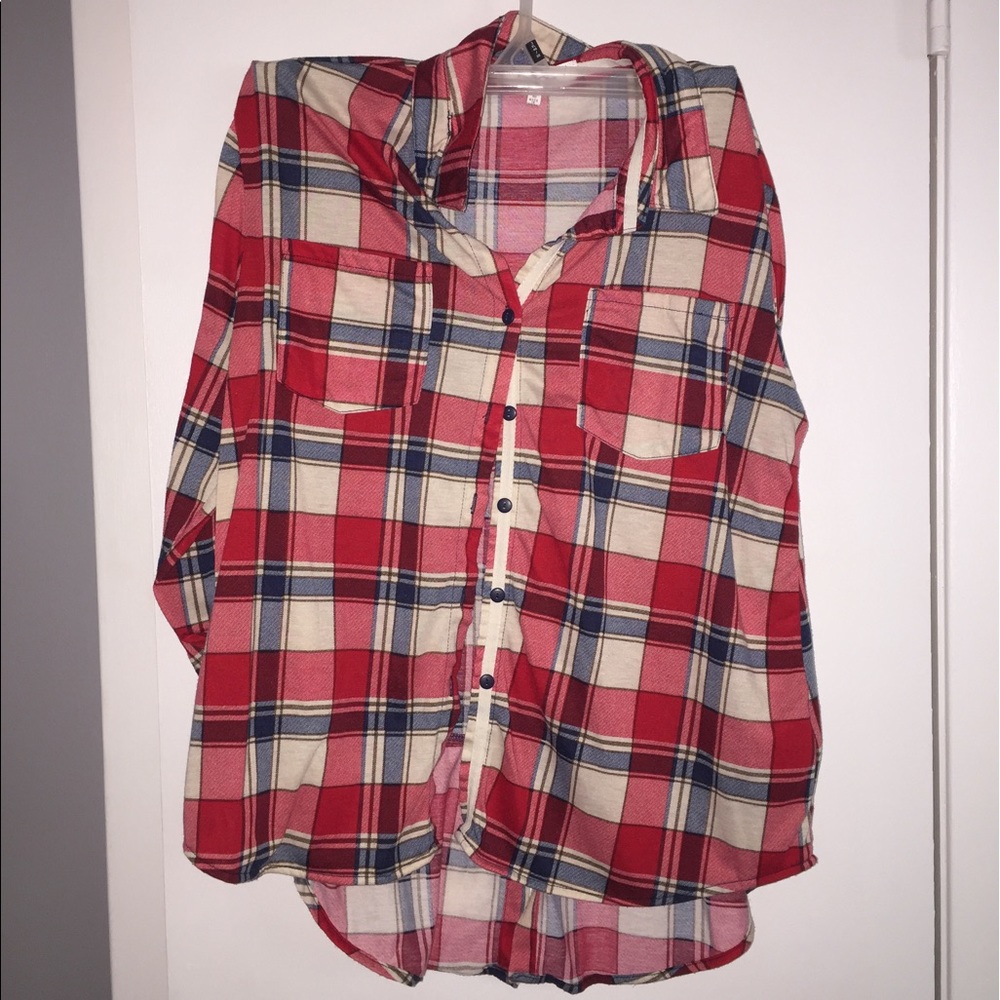 red plaid top