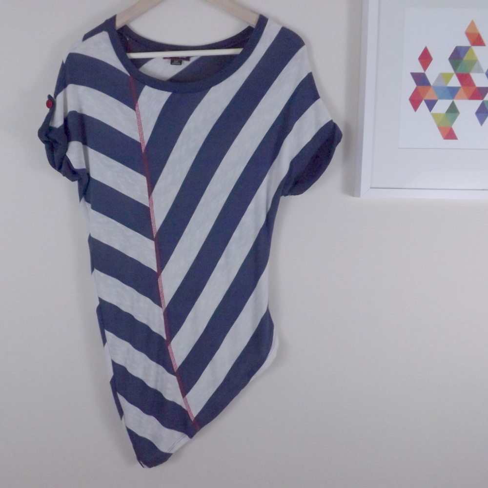 Women's Red White Blue Striped Asymmetrical Shirt
