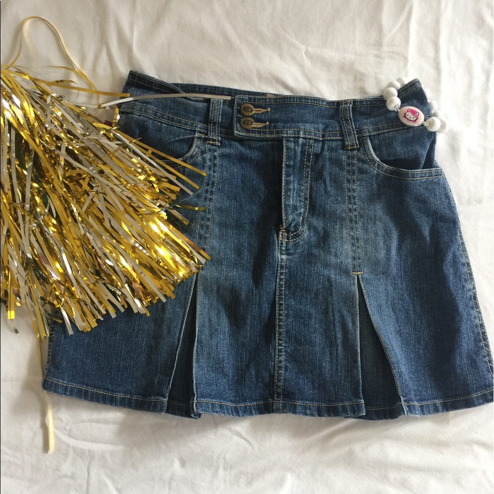 Bongo pleated denim mini skirt with pockets