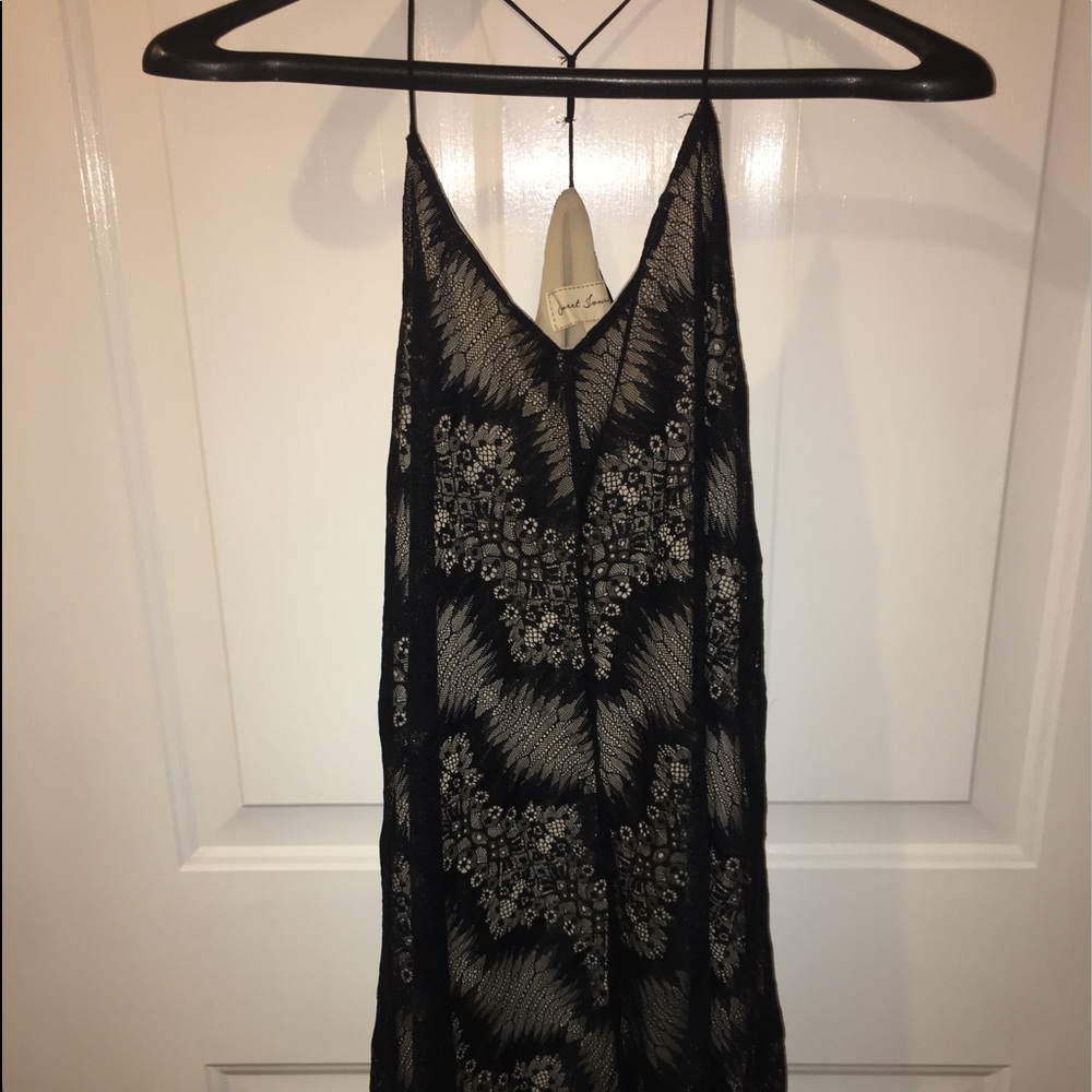 Black and Tan lace evening dress