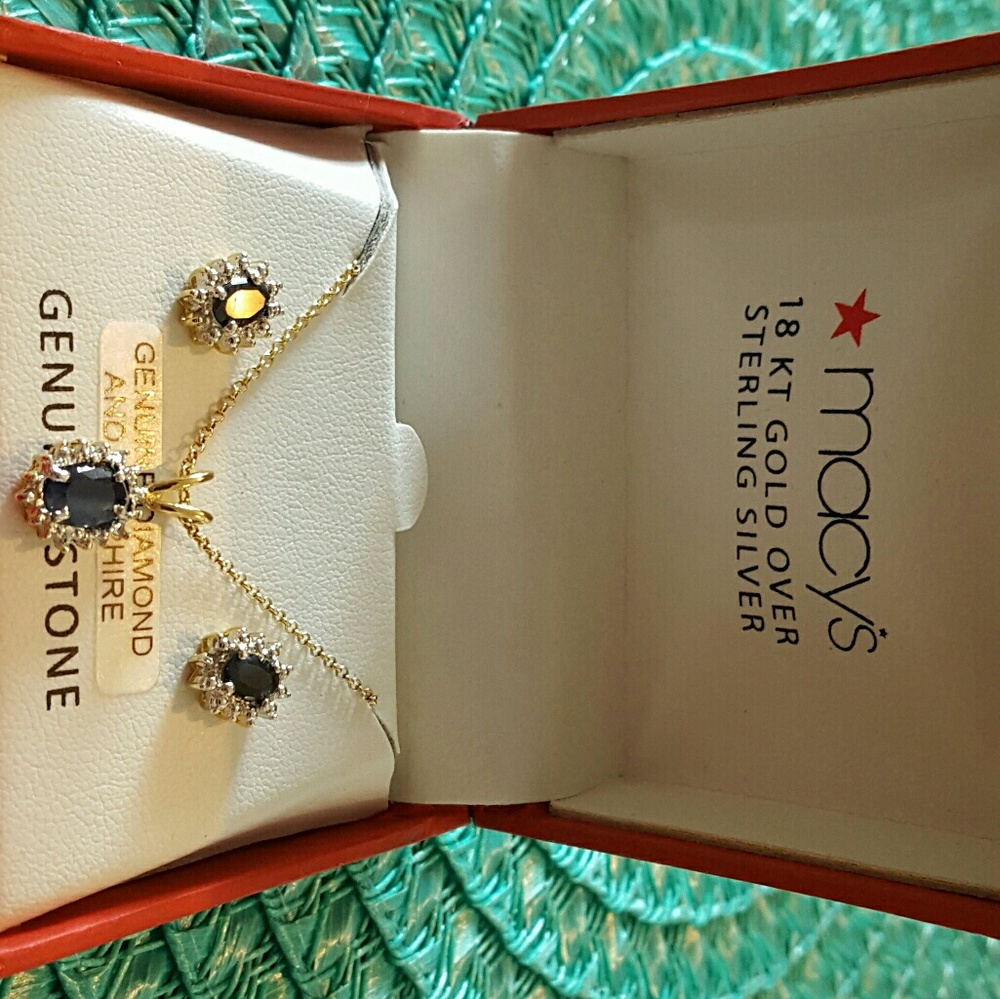 Sapphire & diamond necklace and earrings set