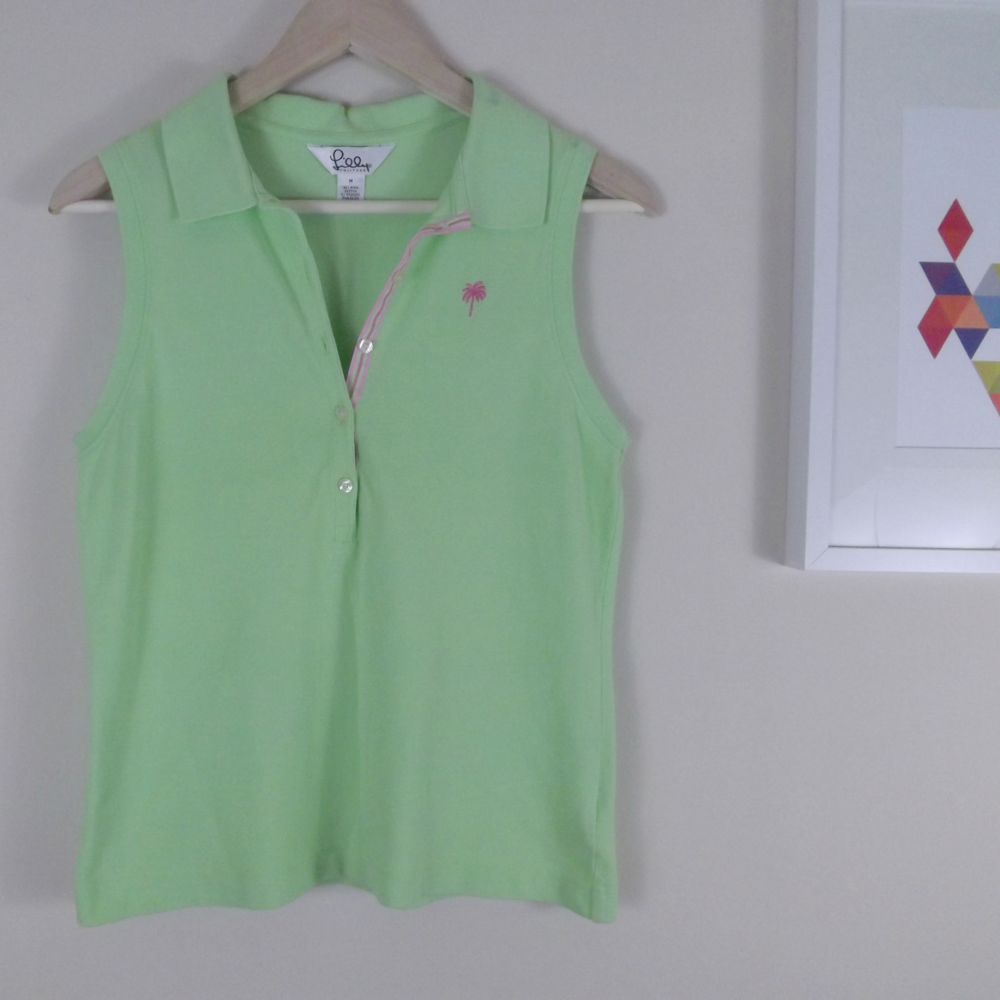 Lilly Pulitzer Neon Green Pink Island Polo