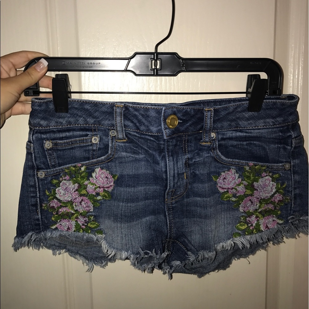Low rise jean shorts.