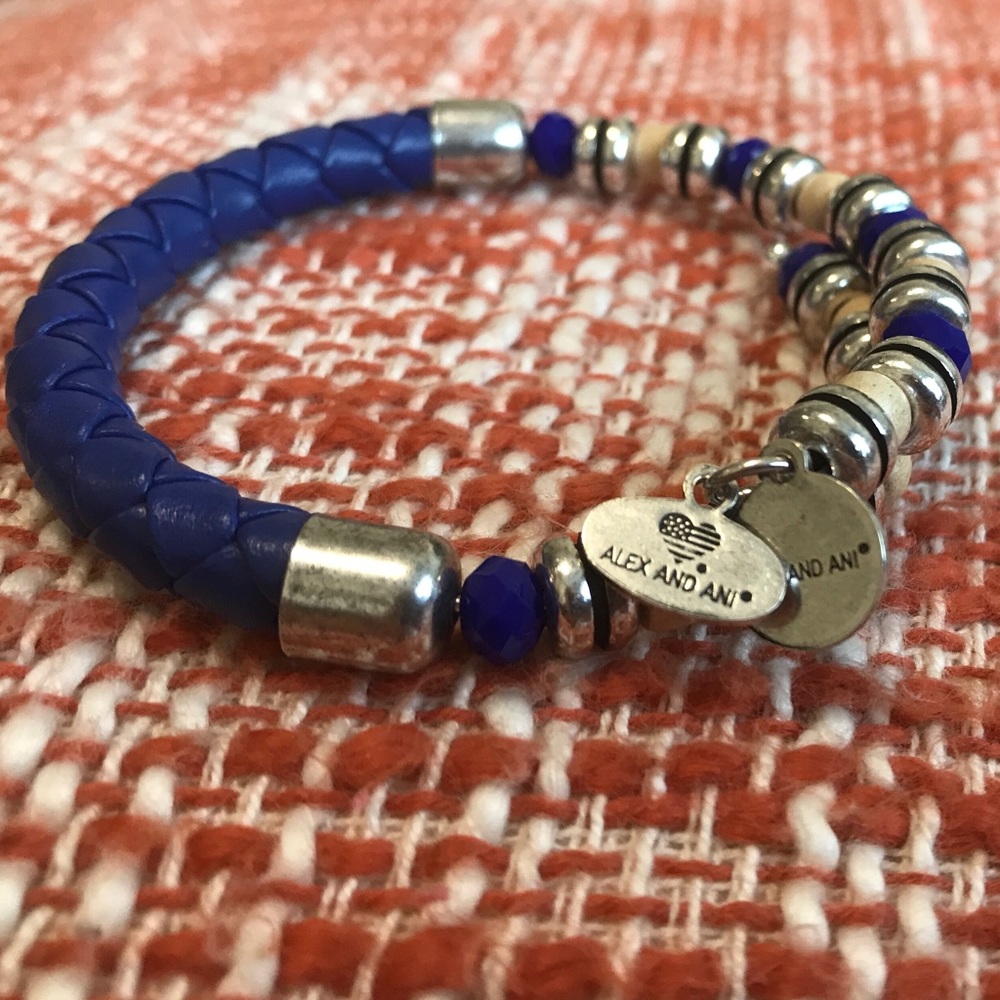 Alex & Ani Vintage 66 Blue Leather Wrap Bracelet
