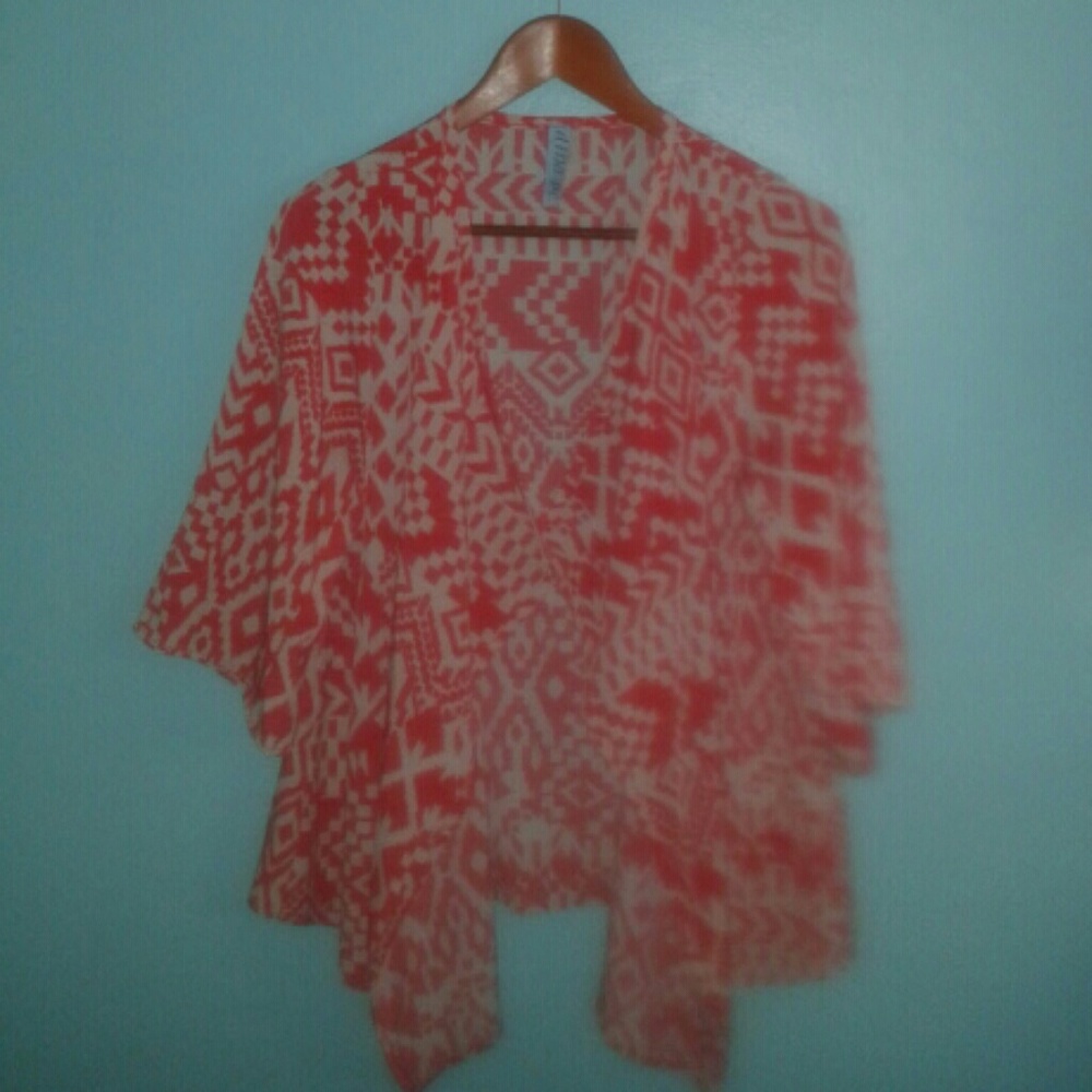Coral and cream ikat print kimono