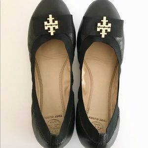 Tory Butch Sedgewick Ballet Flat, Black, Size 9.5