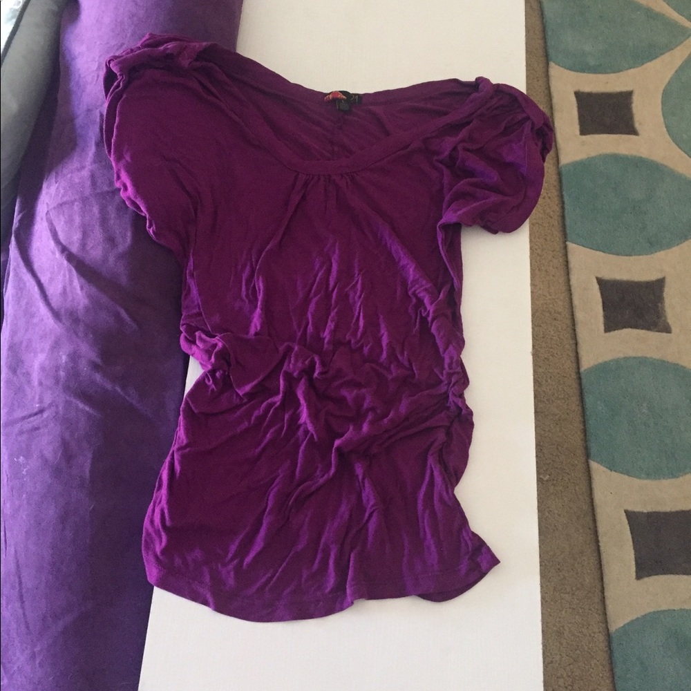 Indigo off-shoulder t-shirt with ruched sides