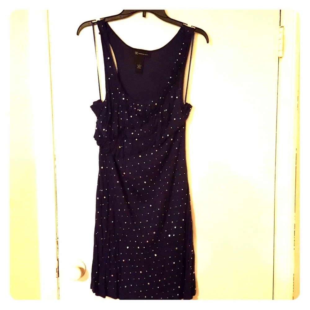 INC blue mid length rhinestone dress