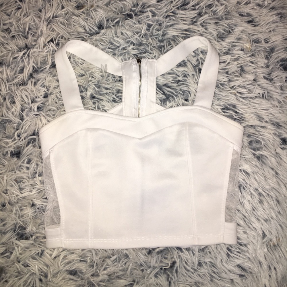 White crop top with mesh sides