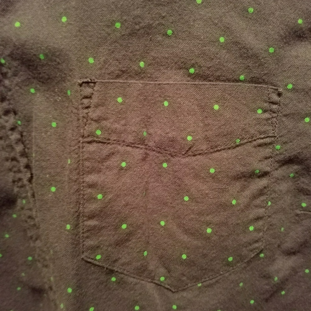 Button up navy blouse w/green polka dots - Picture 2 of 4