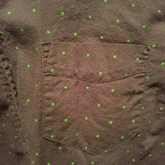 Button up navy blouse w/green polka dots - Picture 2 of 4