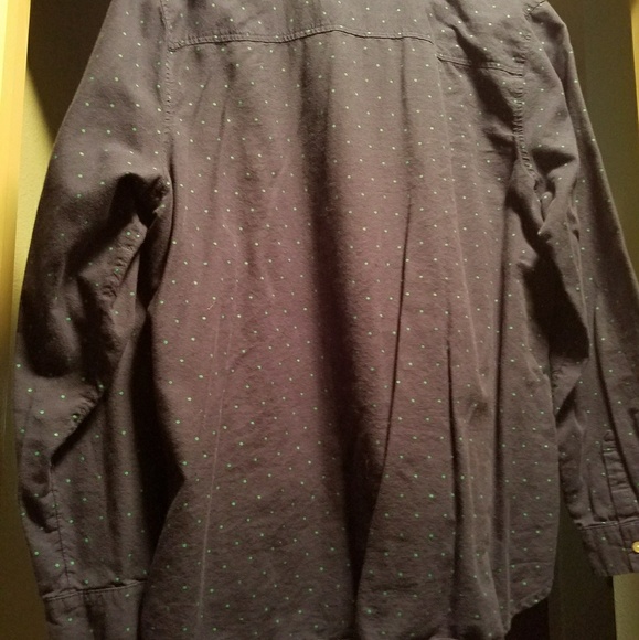 Button up navy blouse w/green polka dots - Picture 3 of 4