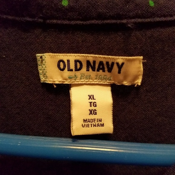 Button up navy blouse w/green polka dots - Picture 4 of 4