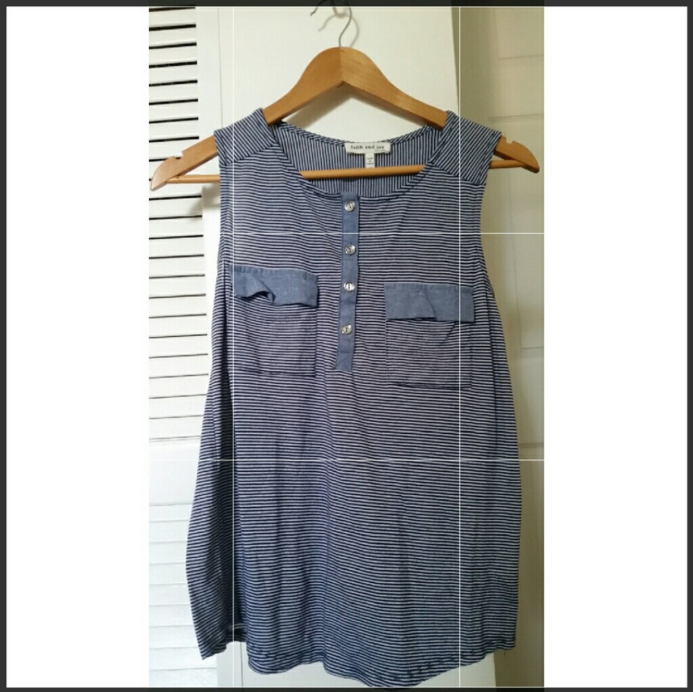 Faith & Joy Blue and White Striped Tank