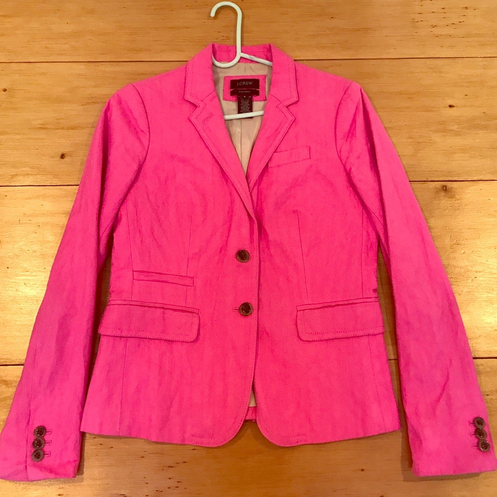 J. Crew Linen Hot Pink Schoolboy Blazer