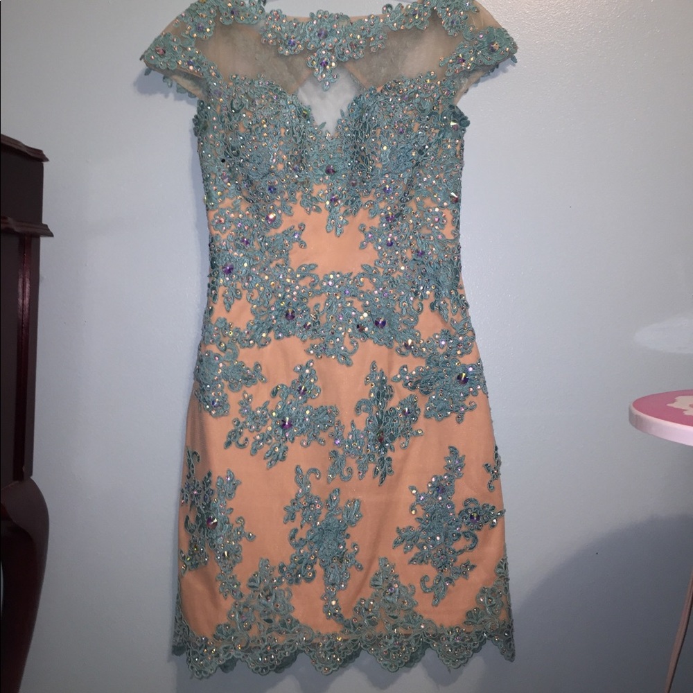 Turquoise beaded homecoming dress