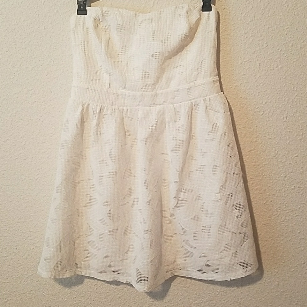 Cream colored, lace, strapless, mini dress