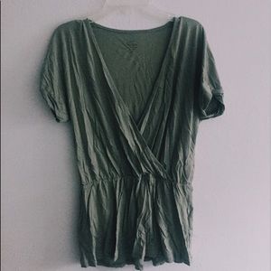 Plunging J. Crew Blouse in Olive Green