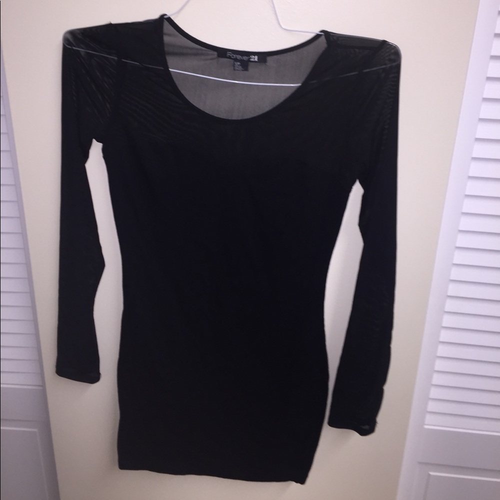 Forever 21 long sleeve sheer black bodycon dress S