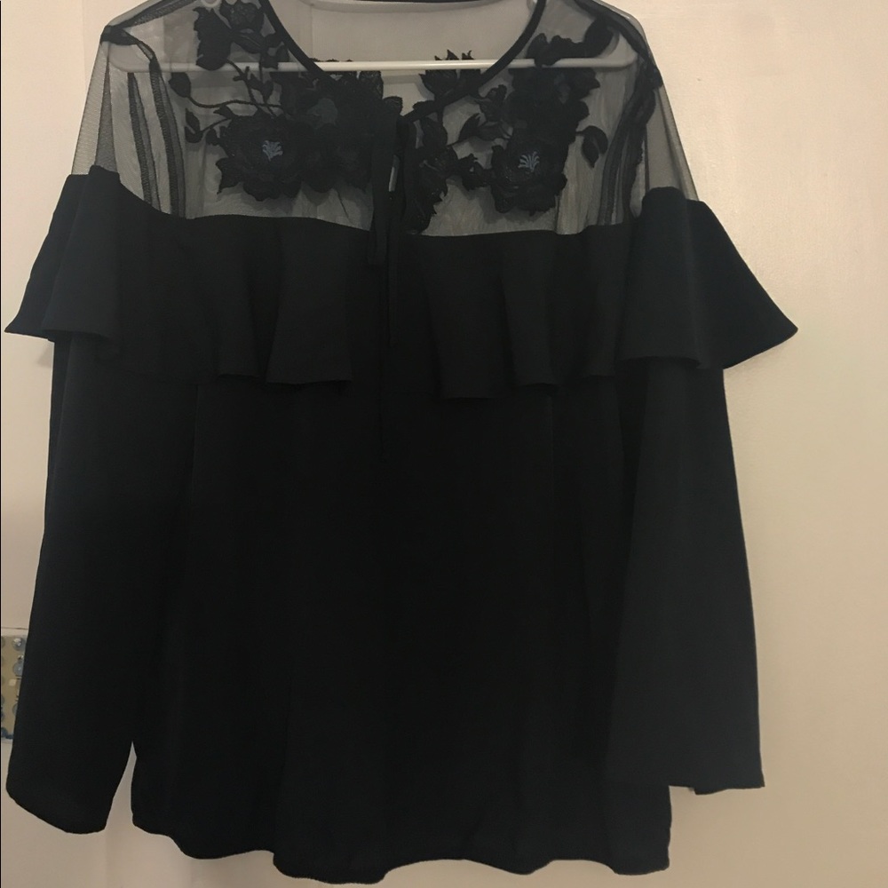 New York & Company navy blue sheer flower shirt