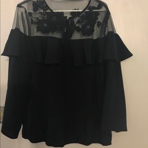 New York & Company navy blue sheer flower shirt