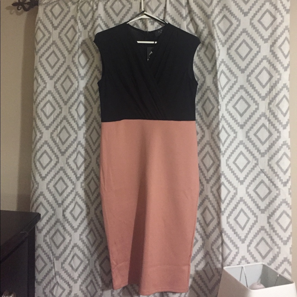 Pink and black v-neck dress