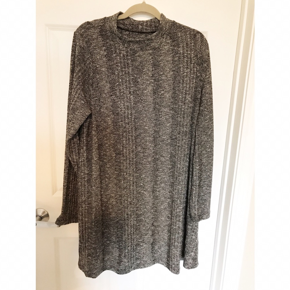 XXL grey ribbed sweater tunic mock turtleneck