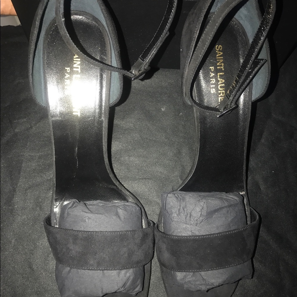SAINT LAURENT Suede Black Sandal Heels 41.5
