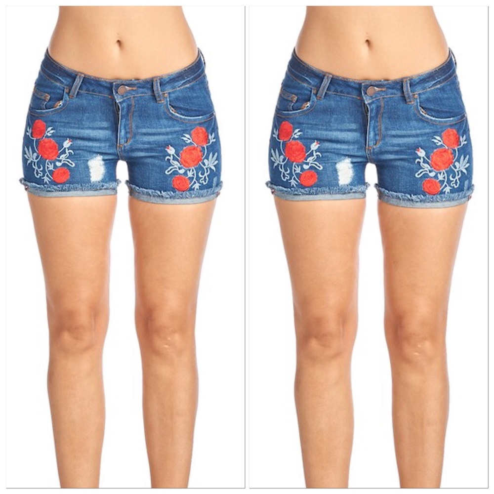 KC-6894 Folding Roses Medium Blue Jean Cutoffs