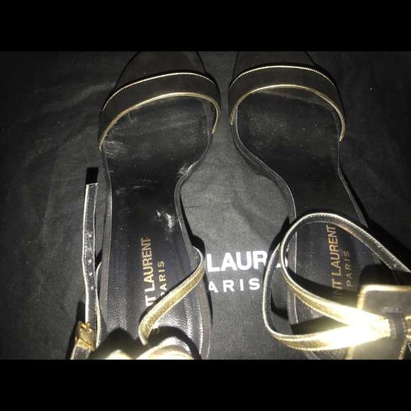 SAINT LAURENT Black and Gold Sandal Heels Size 42