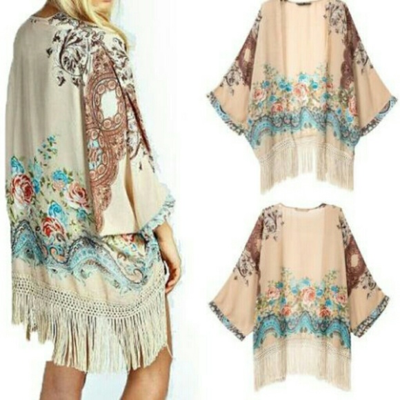 LAST ONE Kiss The Sky Spanish Floral Fringe Kimono - Picture 2 of 8
