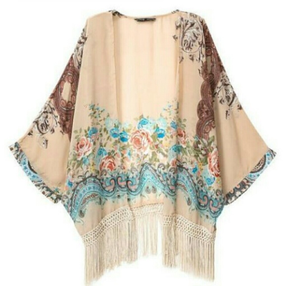 LAST ONE Kiss The Sky Spanish Floral Fringe Kimono - Picture 4 of 8