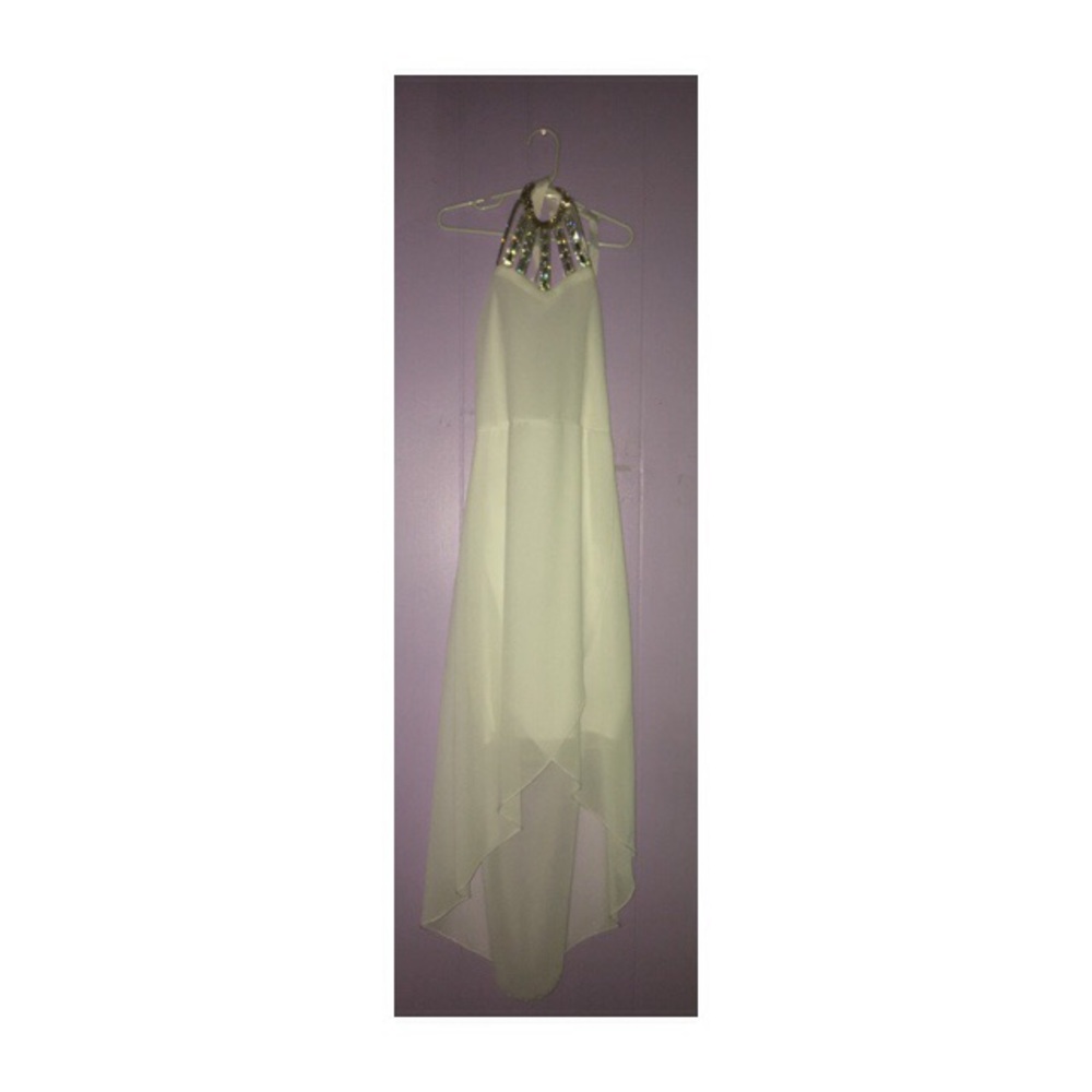 White High Neckline High-Low Dress