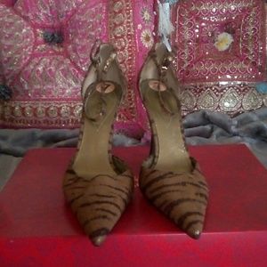 Brown and tan zebra print pointed toe