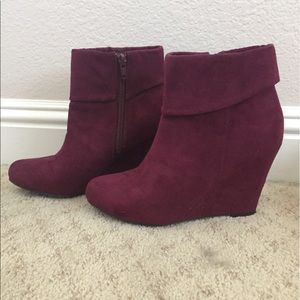 Plum wedge booties