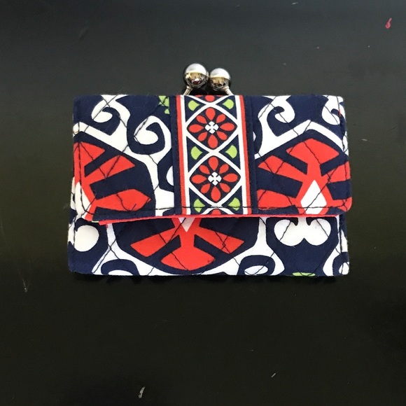 RETIRED Vera Bradley Wallet, Coral, Blue, White - Picture 1 of 4