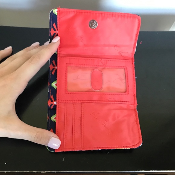 RETIRED Vera Bradley Wallet, Coral, Blue, White - Picture 2 of 4
