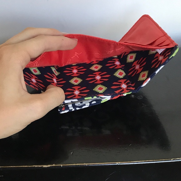 RETIRED Vera Bradley Wallet, Coral, Blue, White - Picture 3 of 4