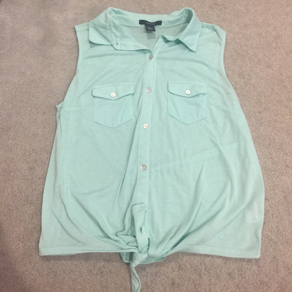 Mint Green Button-Down Tank Top