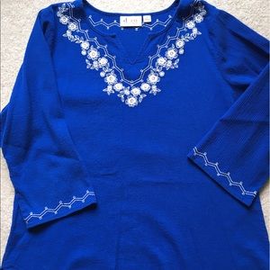 EUC Denim & Co. Crinkle Gauze Embroidered Tunic